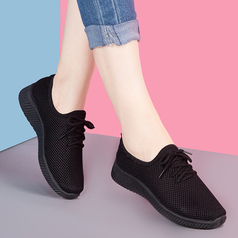 Kadınlar için Delikli Ağ Yaz Düz Bağcıklı Parmak Sneakers