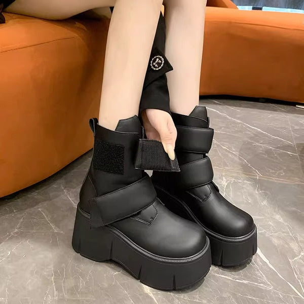 Kadınların Sonbahar Kalın Taban Moda Velcro Muffin Botları