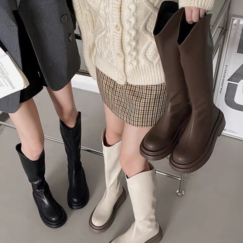 Bacak Fleece Astarlı Küçük Diz Altı Topuklu Ayakkabılar