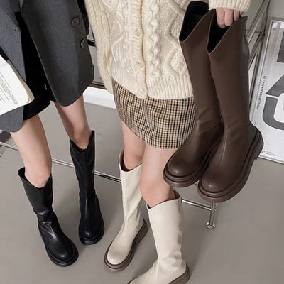 Bacak Fleece Astarlı Küçük Diz Altı Topuklu Ayakkabılar