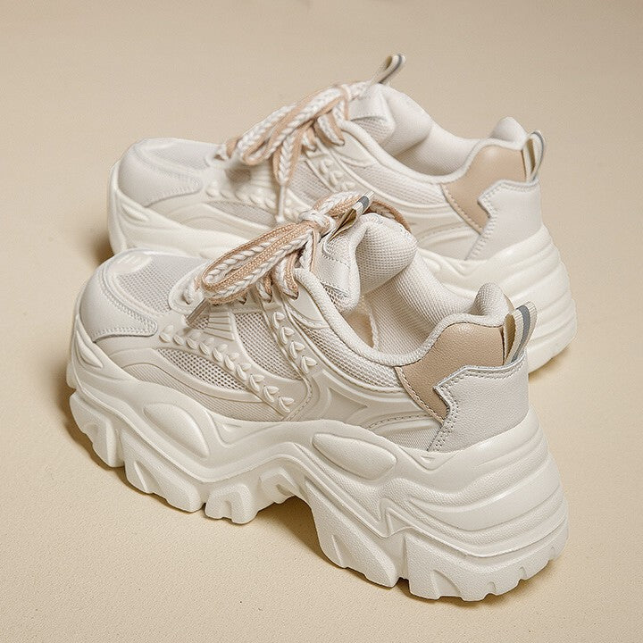 Kadın Platform Dad Yaz Mesh Nefes Alabilir Beyaz Spor Sneaker