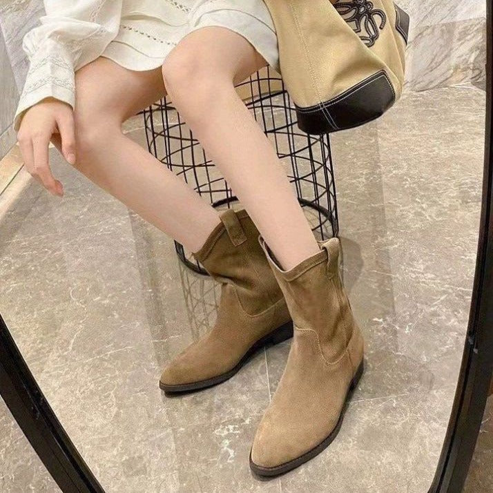 Kadınların Chunky Retro Kahverengi Batı Cowboy V Botları