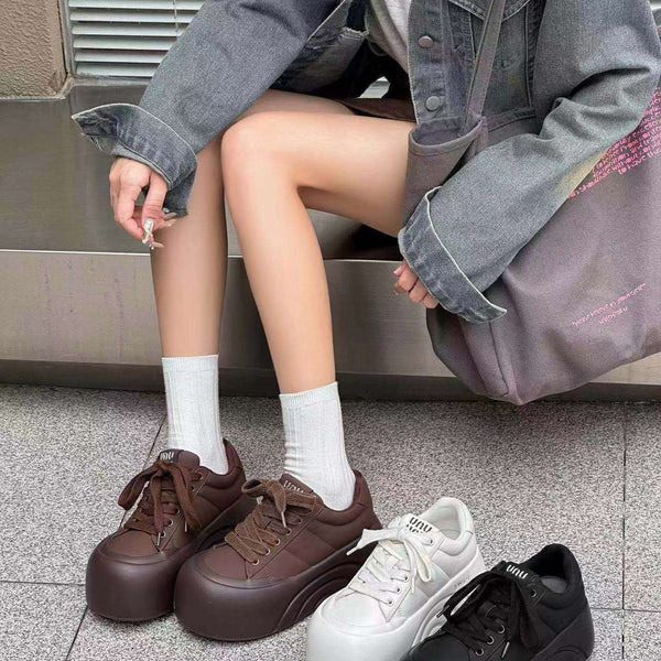 Kadınların Beyaz Moda Şık Çirkin Sevimli Büyük Spor Ayakkabıları