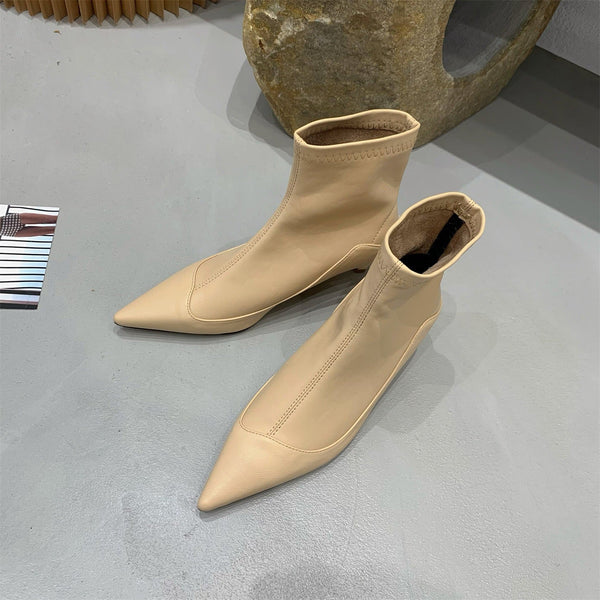 Kadın Fransız Tarzı Sivri Bilek Düşük Moda Yumuşak Botlar