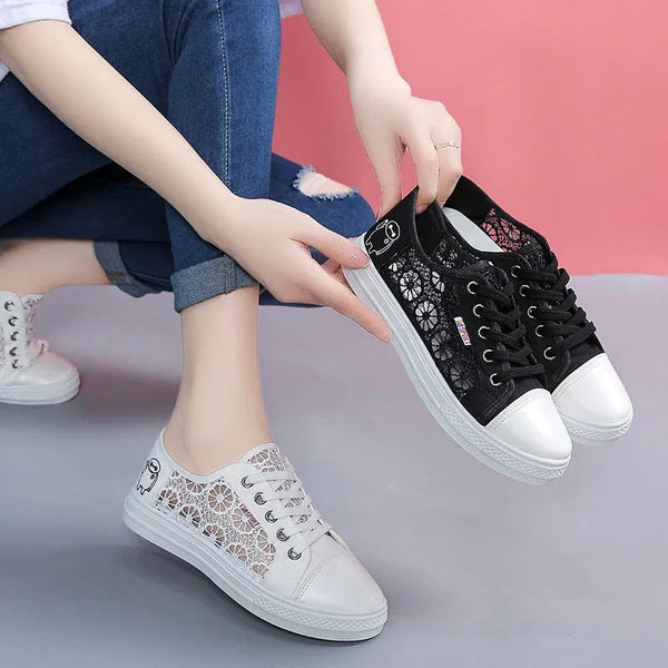 Kadınlar için Delikli Ağ Yaz Düz Bağcıklı Parmak Sneakers