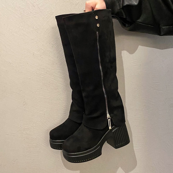 Kadın Yüksek Külotlu Çorap Moda Su Geçirmez Platform Retro Botlar