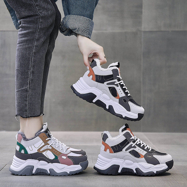 Kadın Kore Tarzı Polar Astarlı Baba Kış Pamuk Sneaker'ları