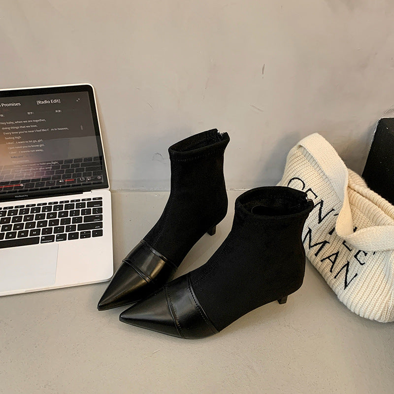 Parmak Stiletto Bilek Dikişli Süet Yüksek Botlar