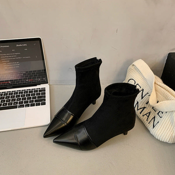 Parmak Stiletto Bilek Dikişli Süet Yüksek Botlar