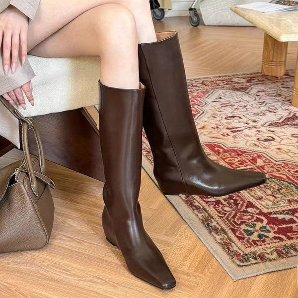Artan İç Taban Wedge Retro Sivri Burun Skinny Niş Botlar