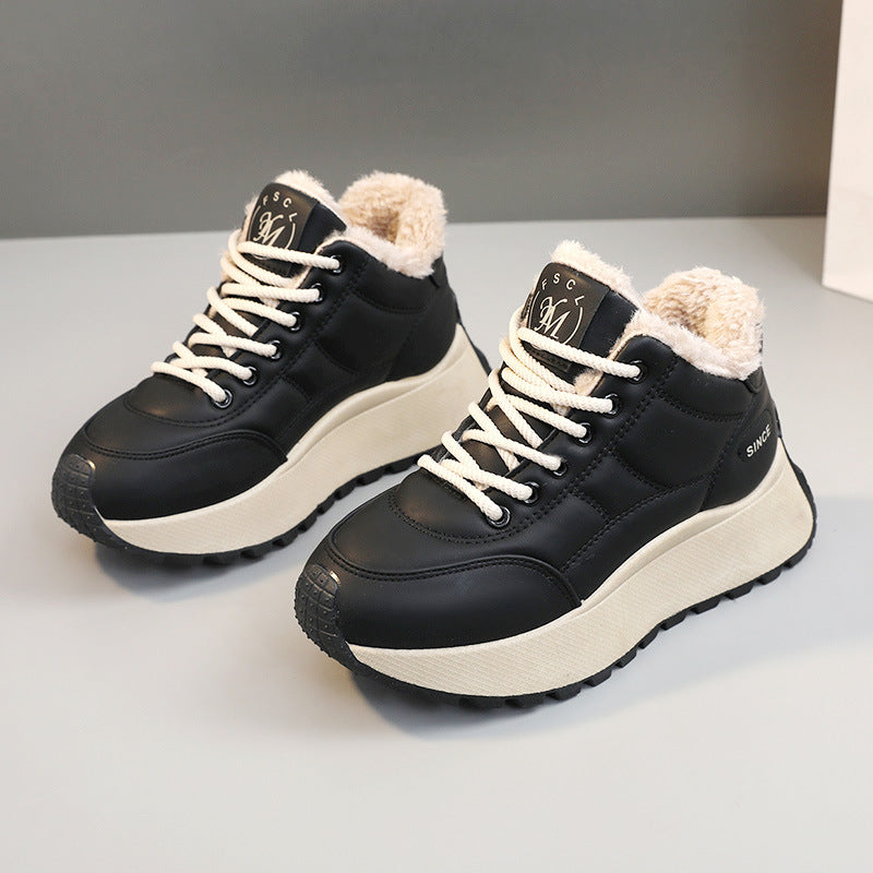 Kış Platform Pamuk Polar Astarlı Sıcak Yüksek Artırıcı Sneakerlar