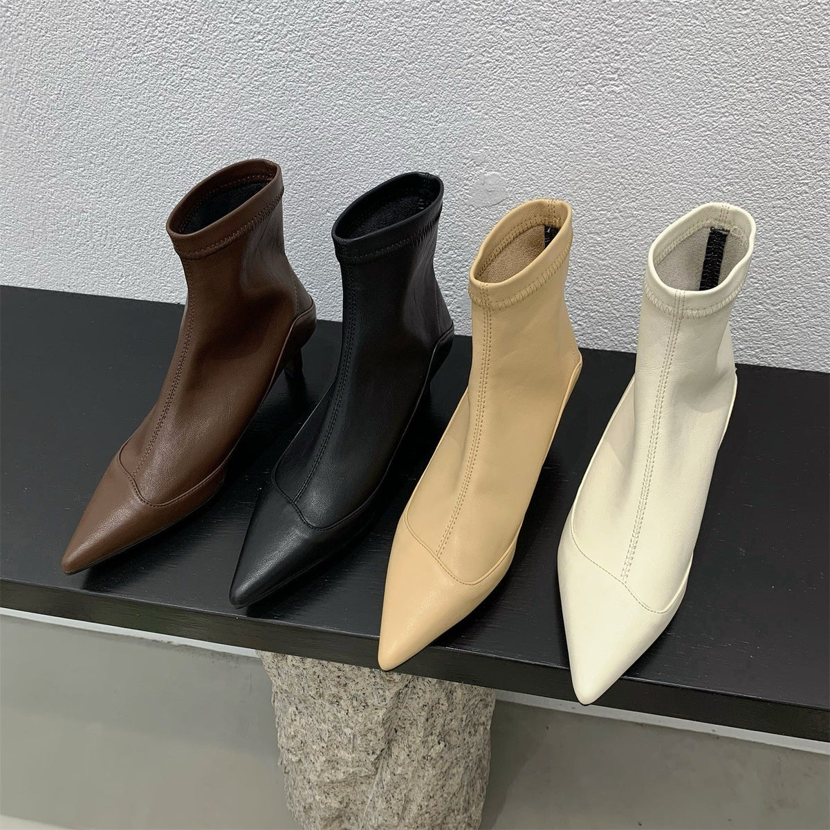 Kadın Fransız Tarzı Sivri Bilek Düşük Moda Yumuşak Botlar