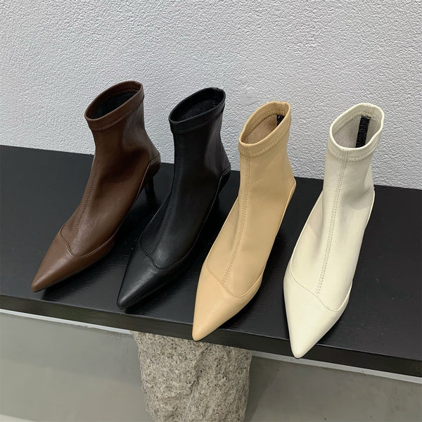 Kadın Fransız Tarzı Sivri Bilek Düşük Moda Yumuşak Botlar