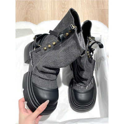 Kadınlar için Britanya Tarzı Platform Martin Batı Denim Botları