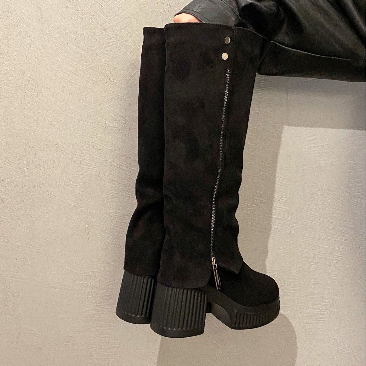 Kadın Yüksek Külotlu Çorap Moda Su Geçirmez Platform Retro Botlar