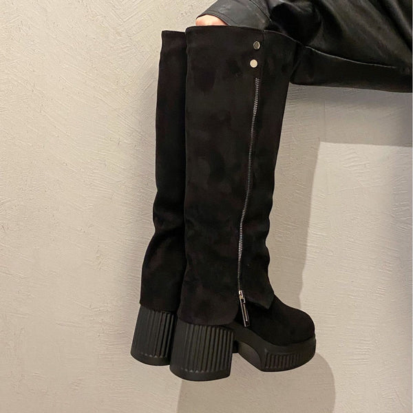 Kadın Yüksek Külotlu Çorap Moda Su Geçirmez Platform Retro Botlar