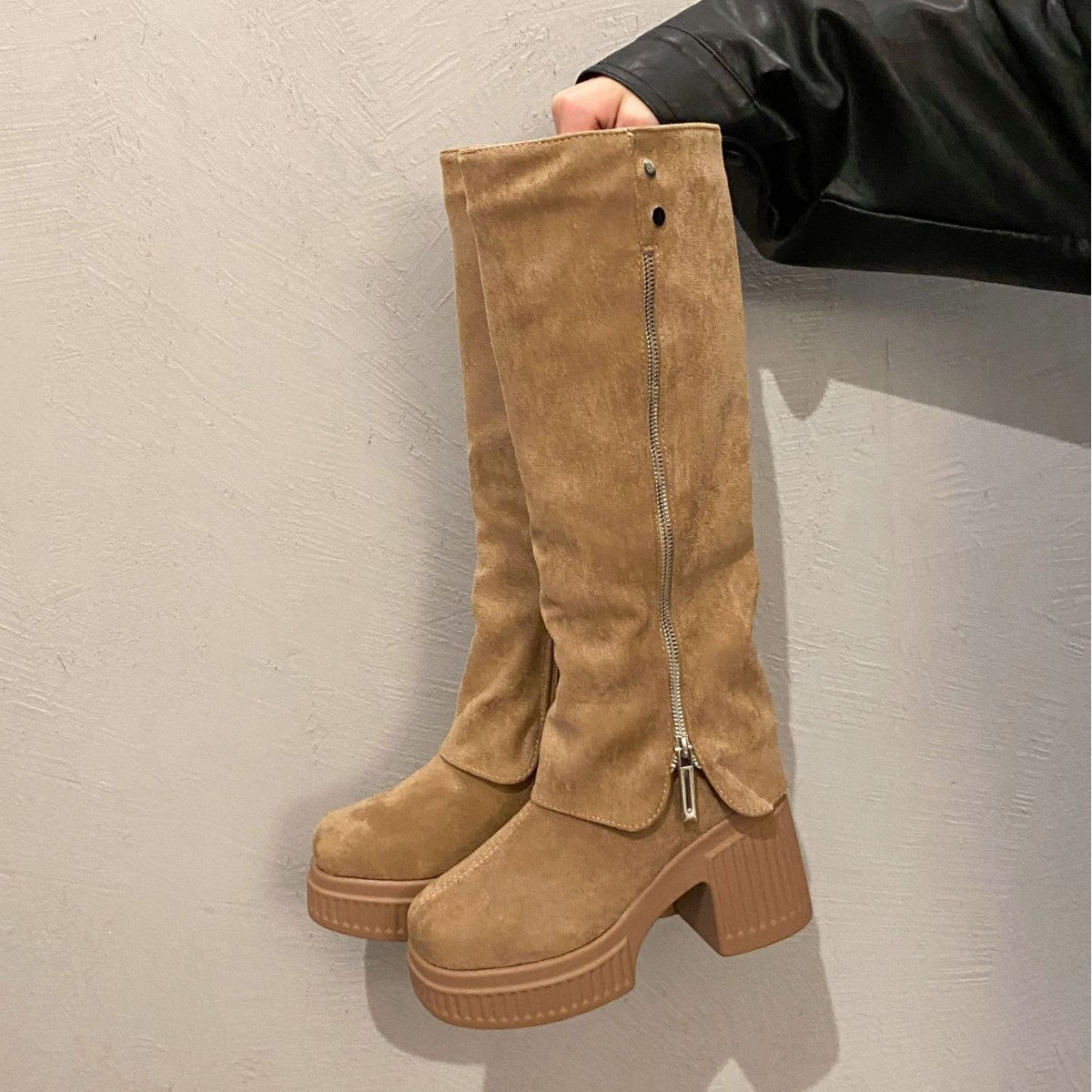 Kadın Yüksek Külotlu Çorap Moda Su Geçirmez Platform Retro Botlar