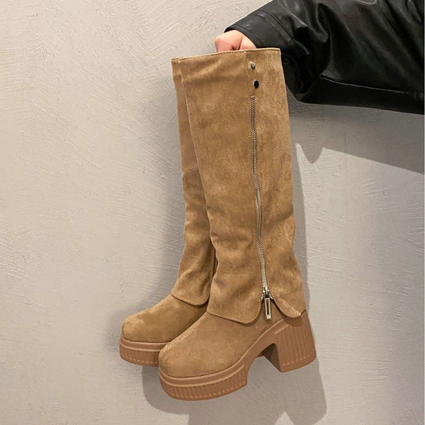 Kadın Yüksek Külotlu Çorap Moda Su Geçirmez Platform Retro Botlar