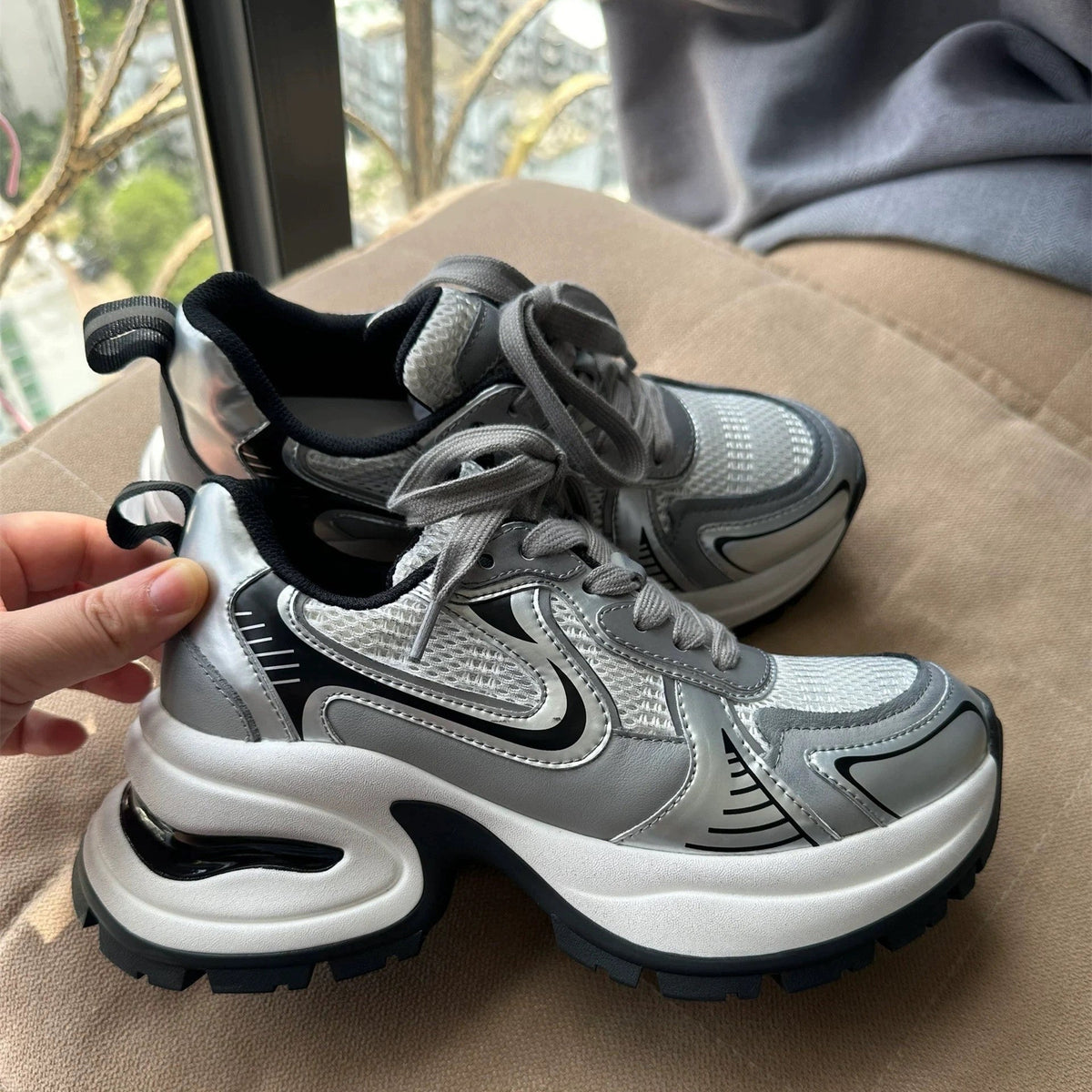 Kadınlar için Baba Bahar Retro Kızartılmış Sokak Yükseltilmiş Spor Ayakkabılar