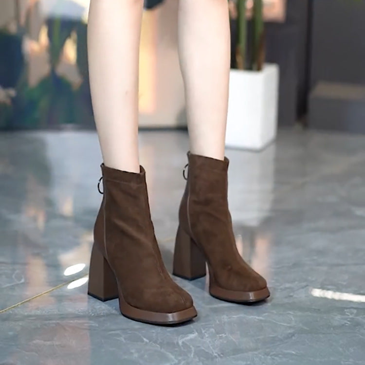 Kadın Yüksek Sonbahar Kare Burun Platform Moda Botları