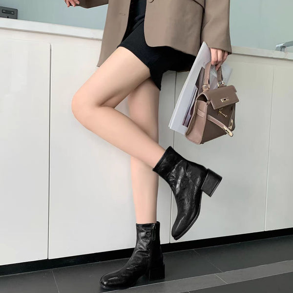 Kadınlar için Retro Skinny Kısa Kalın Küçük Bilek British Botları