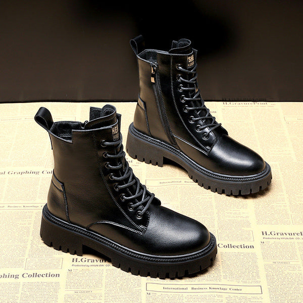 Kadınlar için Sığır Derisi Moda Platform Botlar, Britanya Tarzı Retro Botlar