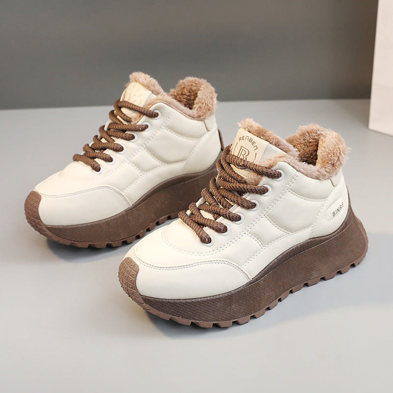 Kış Platform Pamuk Polar Astarlı Sıcak Yüksek Artırıcı Sneakerlar